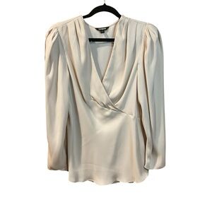 Express Soft Taupe Satin Surplice Blouse Size L